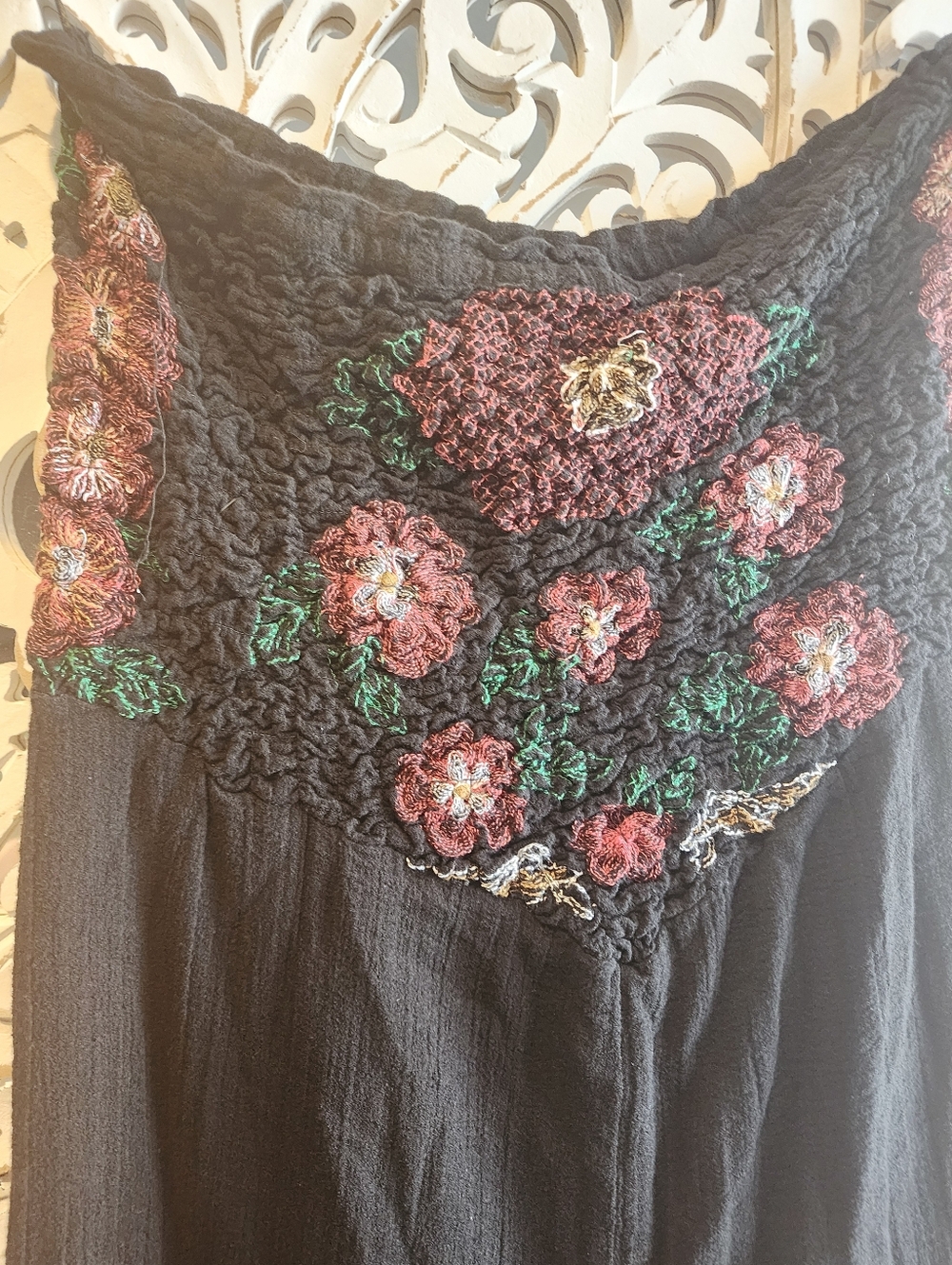 FREE PEOPLE KARAN STRAPLESS SMOCKED FLORAL JUMPSUIT  IN BLACK SIZE MEDIUM - Picture 14 of 16